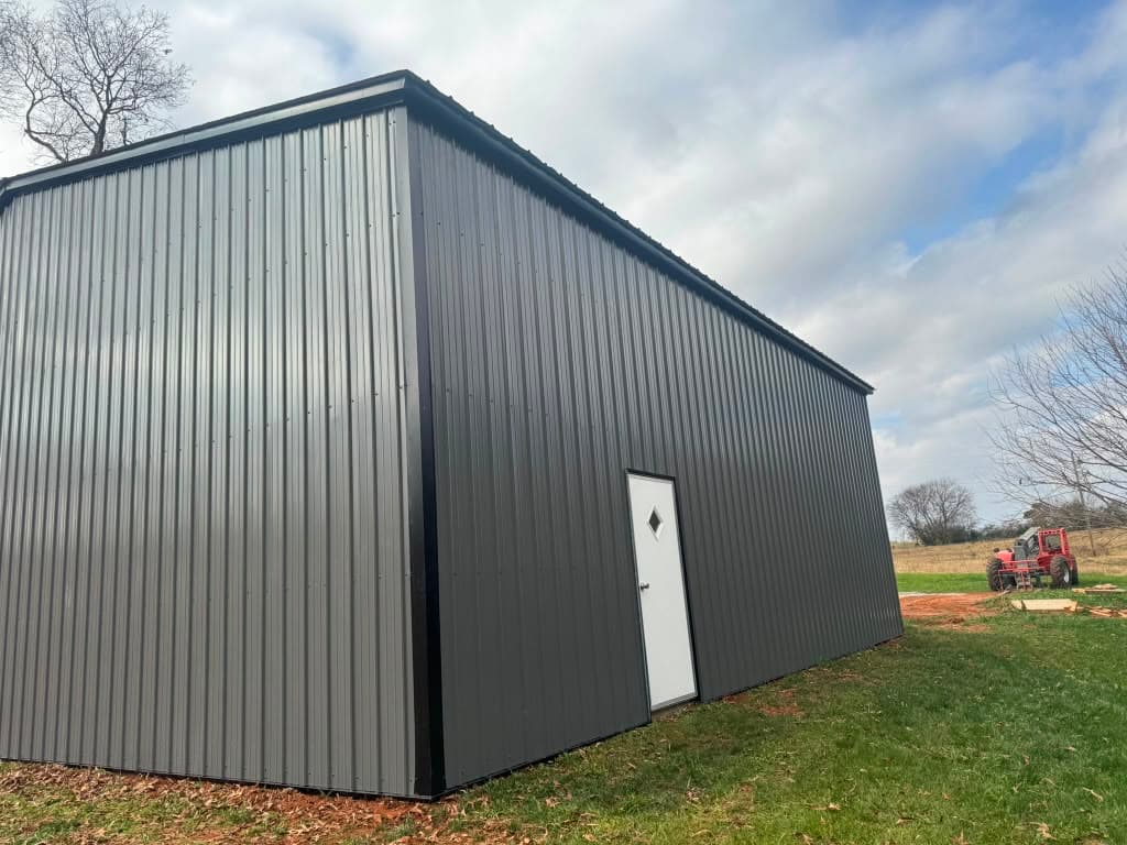 Charcoal metal garage — rear angle